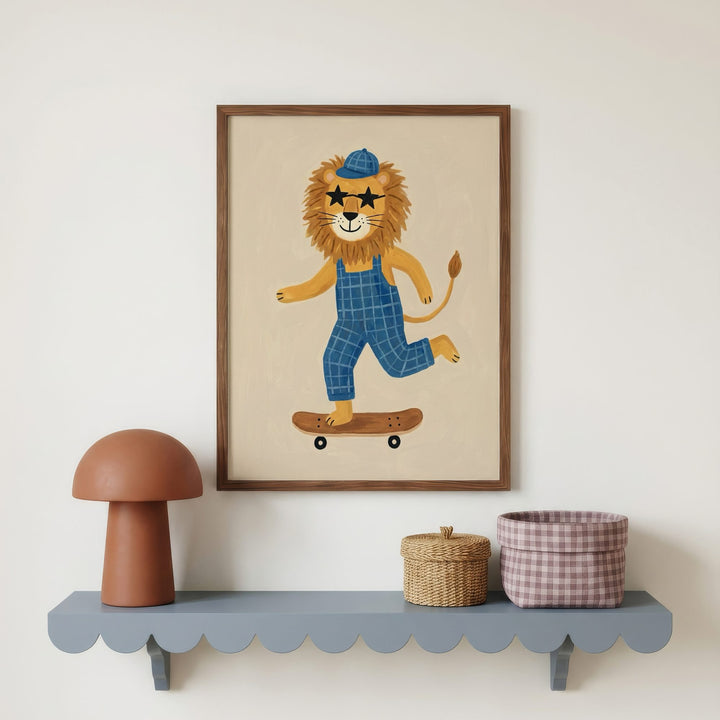 Skater Lion in Dungarees Print