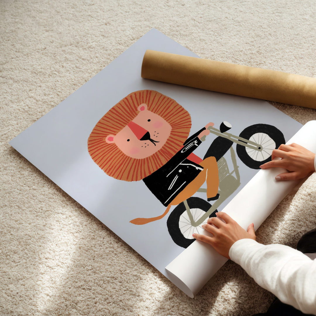 Motorbike Lion Print