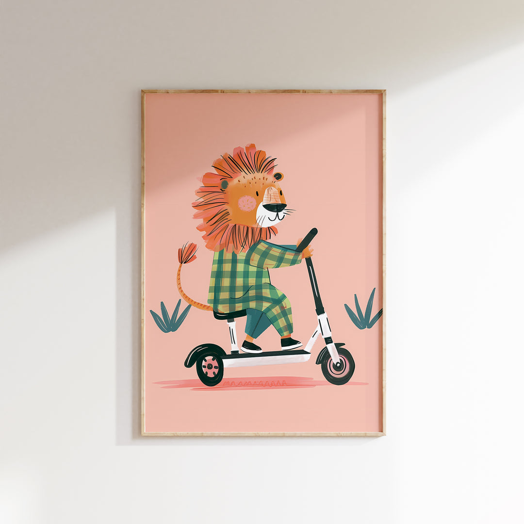 Lion on Scooter Pink