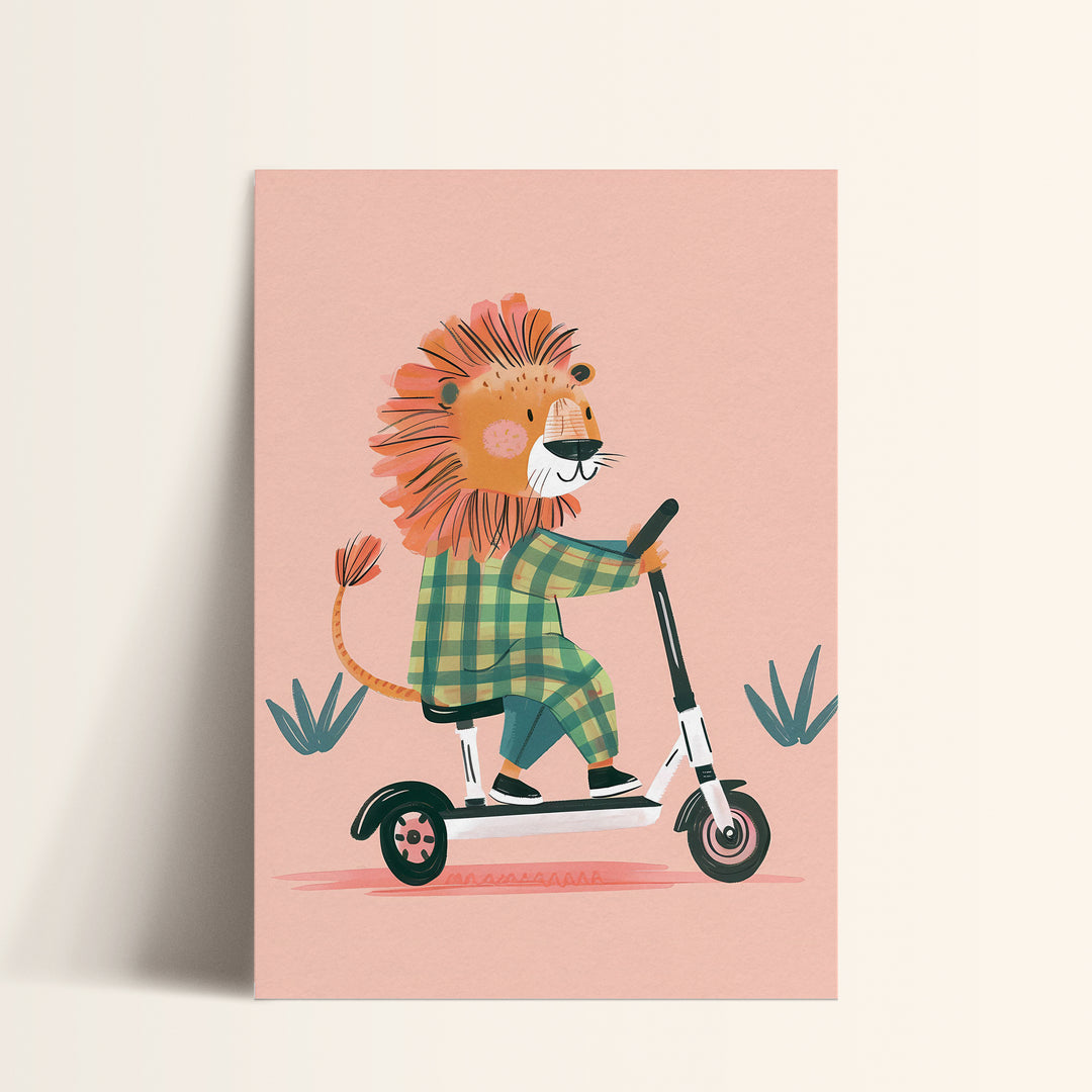 Lion on Scooter Pink