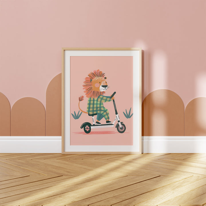 Lion on Scooter Pink