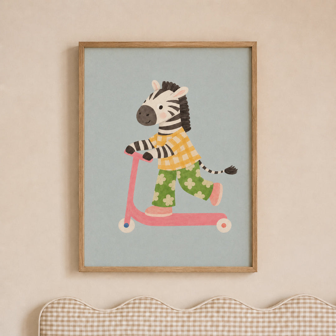 Domino the Zebra on a Scooter Print