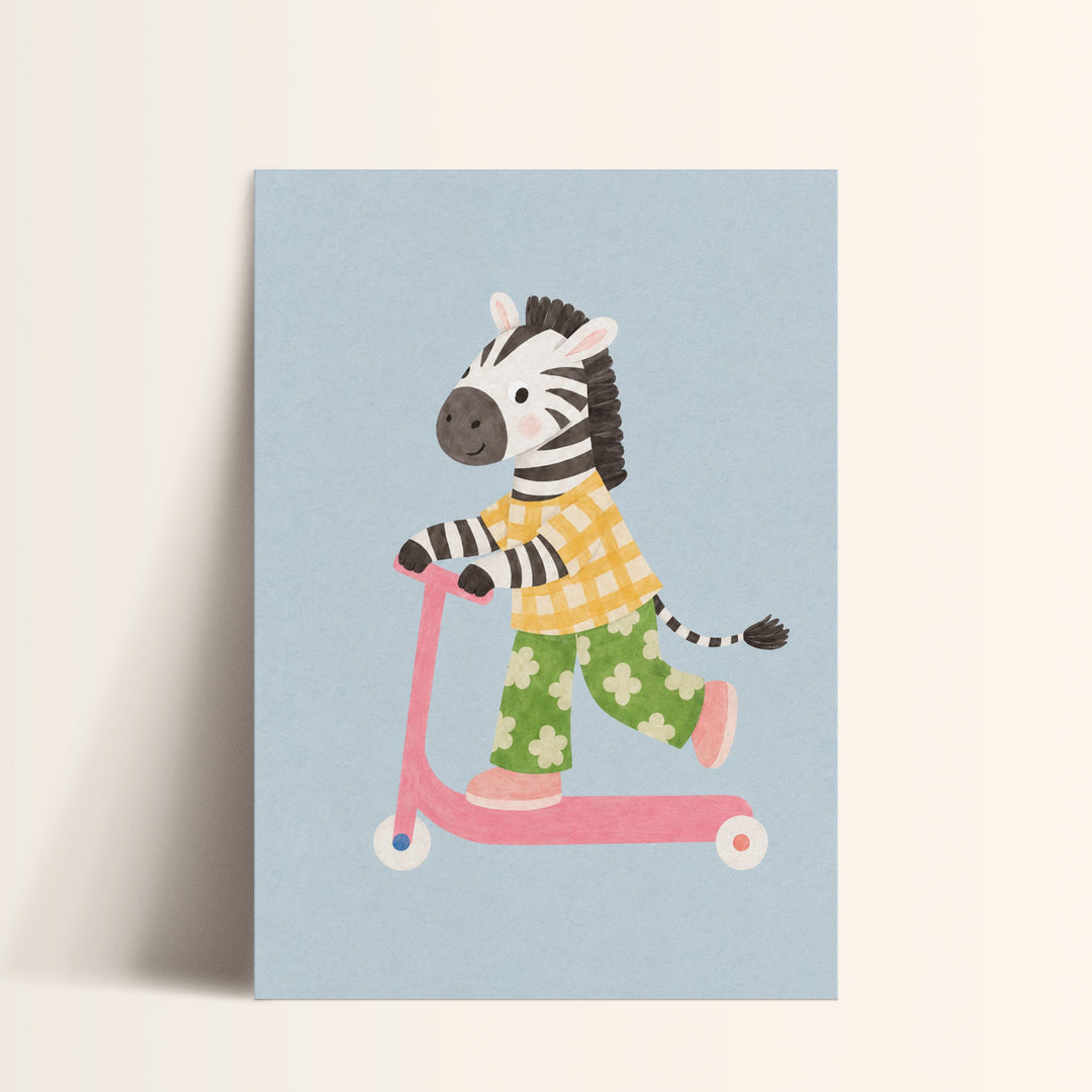 Domino the Zebra on a Scooter Print