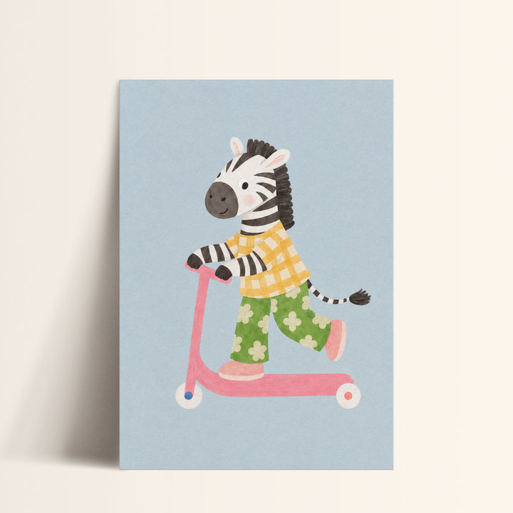 Domino the Zebra on a Scooter Print