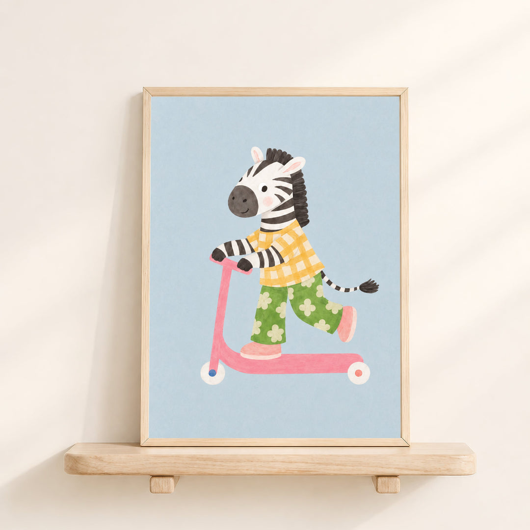 Domino the Zebra on a Scooter Print