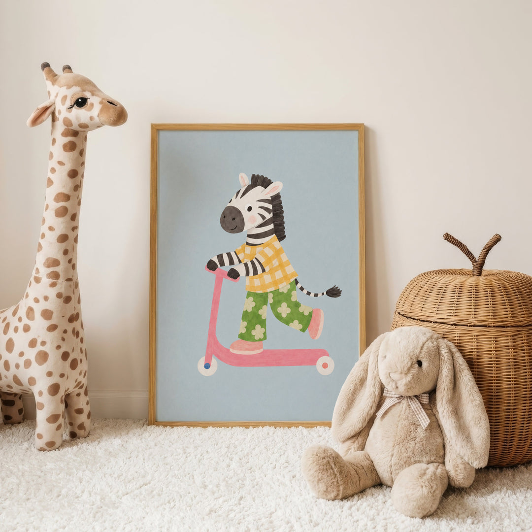 Domino the Zebra on a Scooter Print