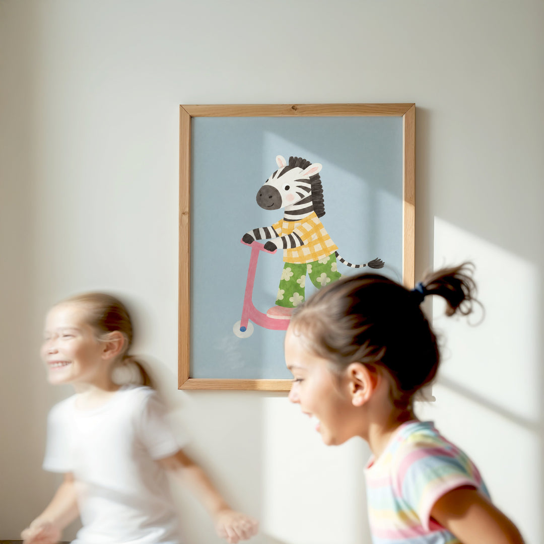 Domino the Zebra on a Scooter Print