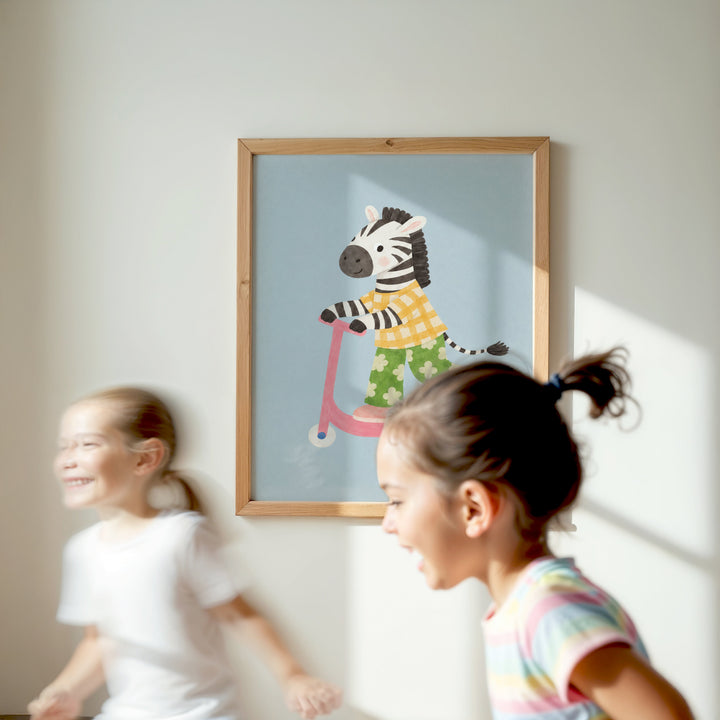 Domino the Zebra on a Scooter Print
