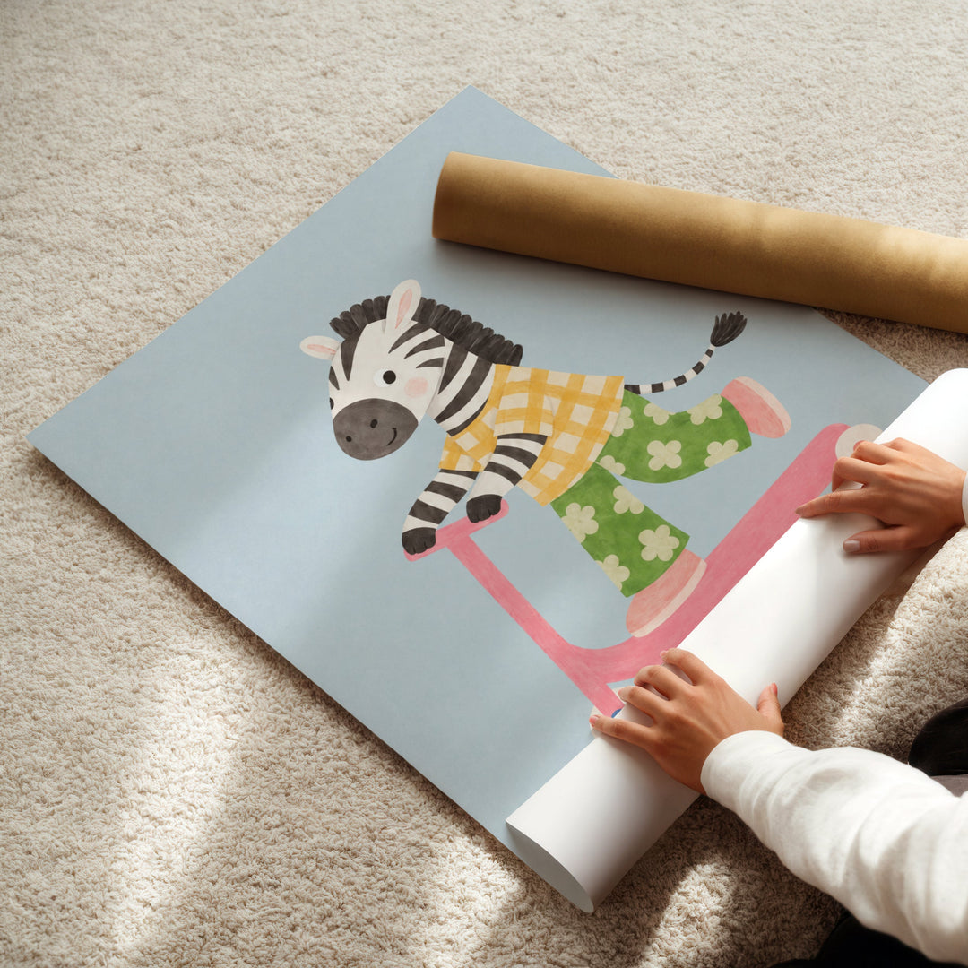 Domino the Zebra on a Scooter Print