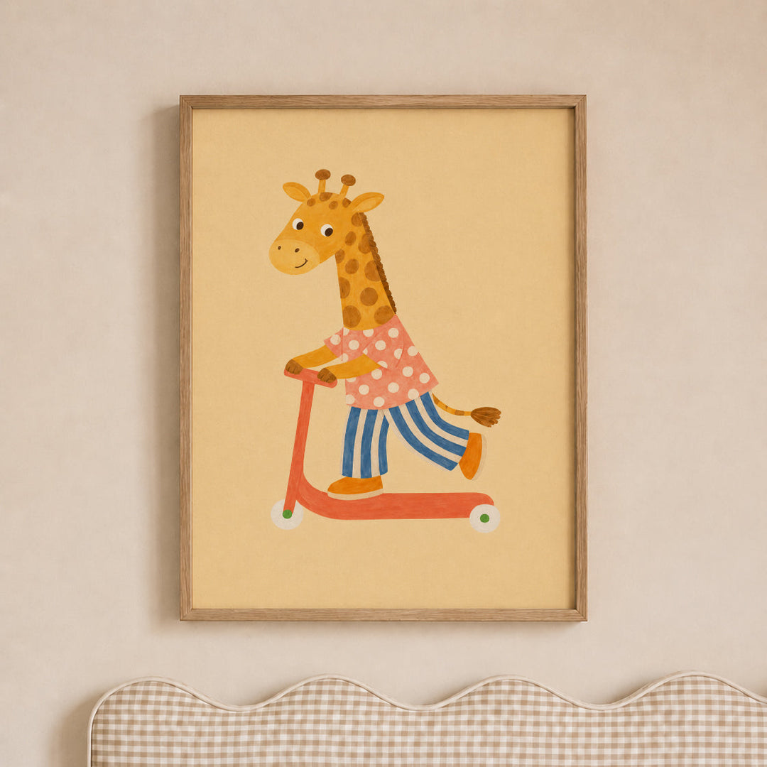 Marmalade the Giraffe on a Scooter Print