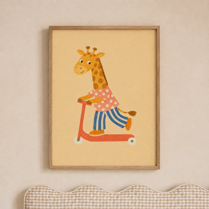 Marmalade the Giraffe on a Scooter Print