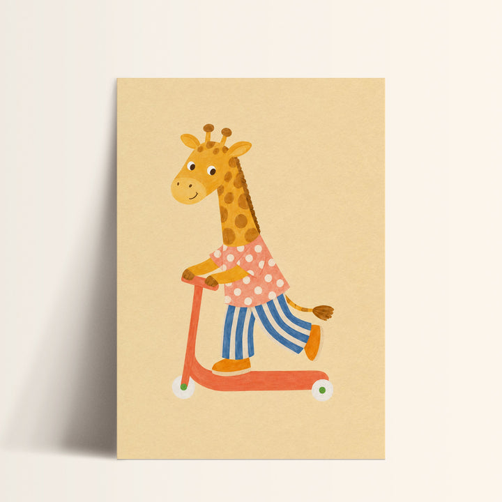 Marmalade the Giraffe on a Scooter Print