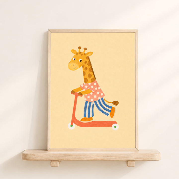 Marmalade the Giraffe on a Scooter Print
