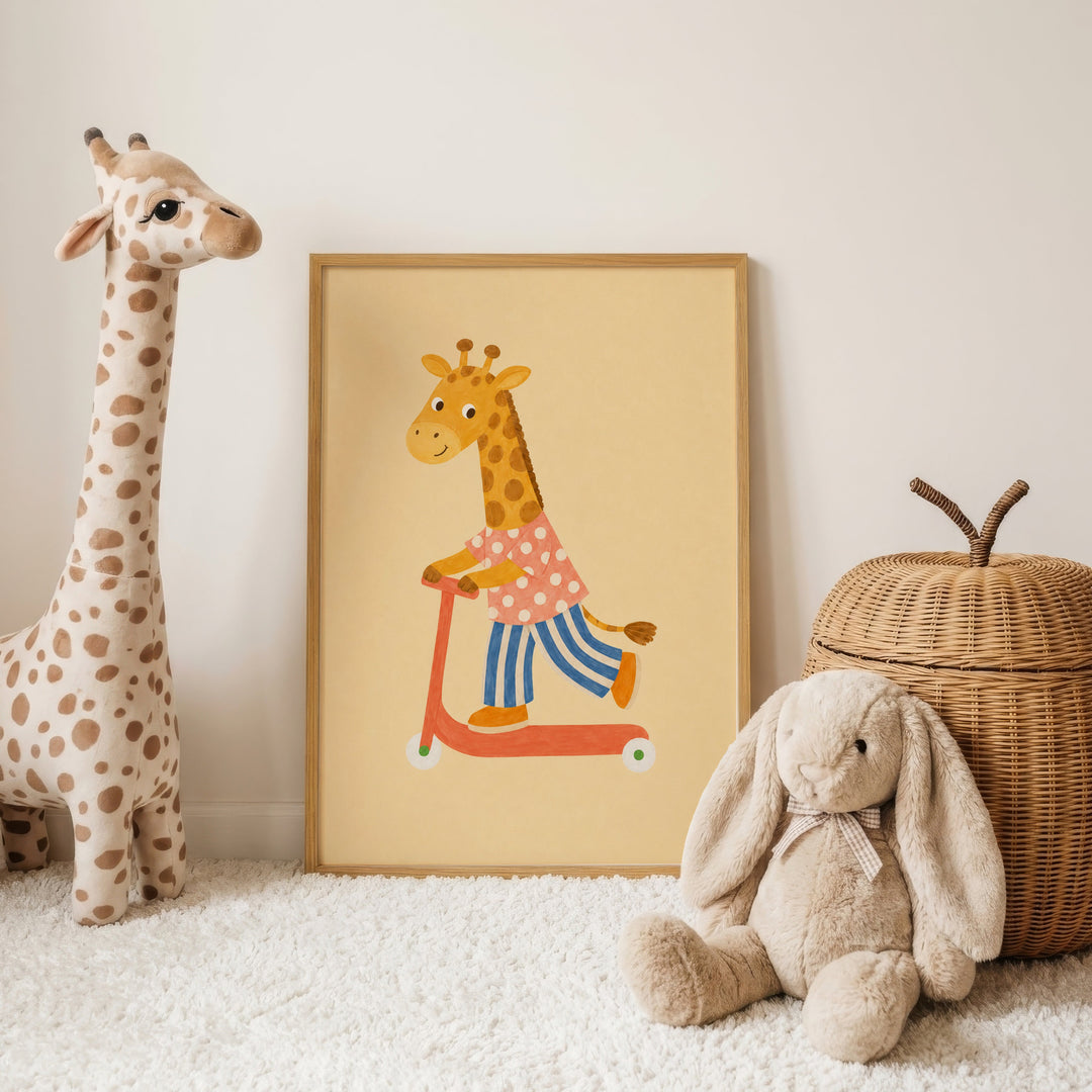 Marmalade the Giraffe on a Scooter Print