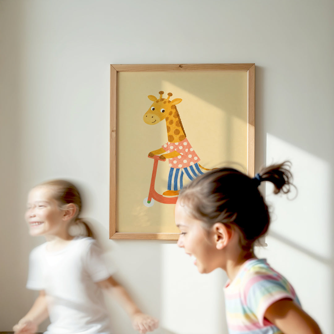 Marmalade the Giraffe on a Scooter Print
