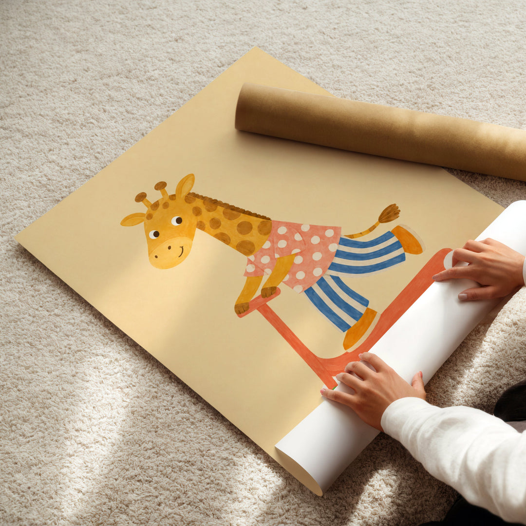 Marmalade the Giraffe on a Scooter Print