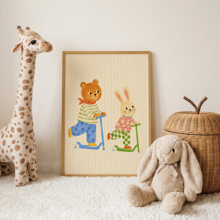 Bear & Bunny on Scooters Print