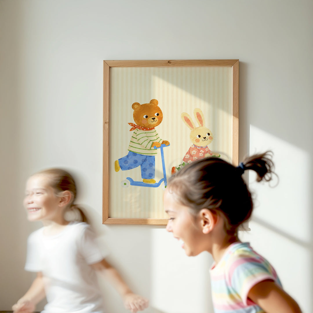 Bear & Bunny on Scooters Print