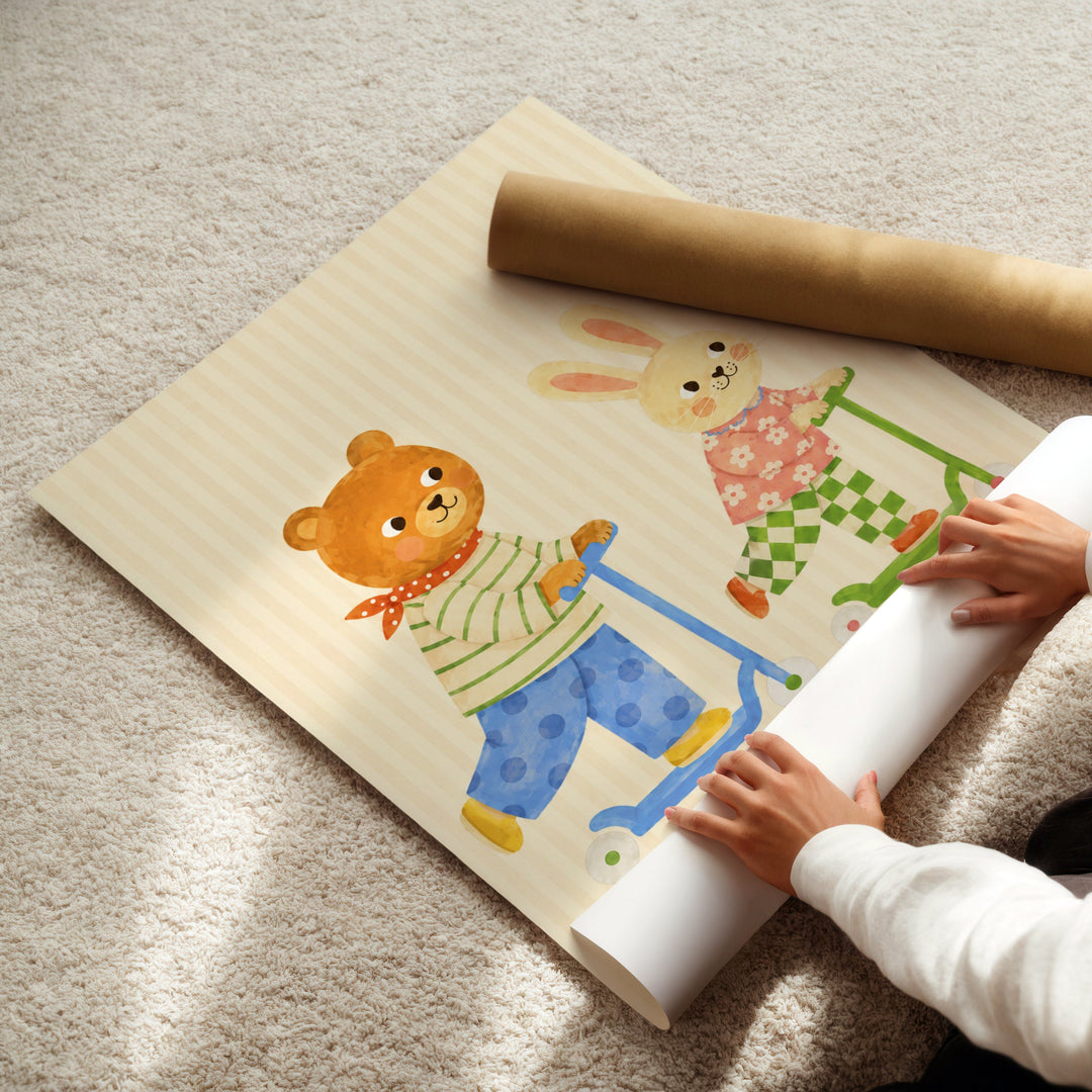 Bear & Bunny on Scooters Print
