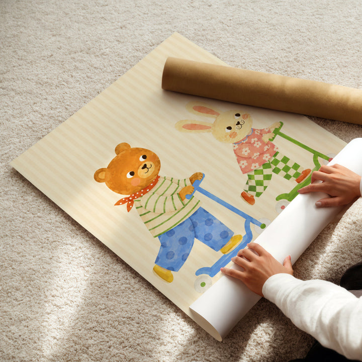Bear & Bunny on Scooters Print