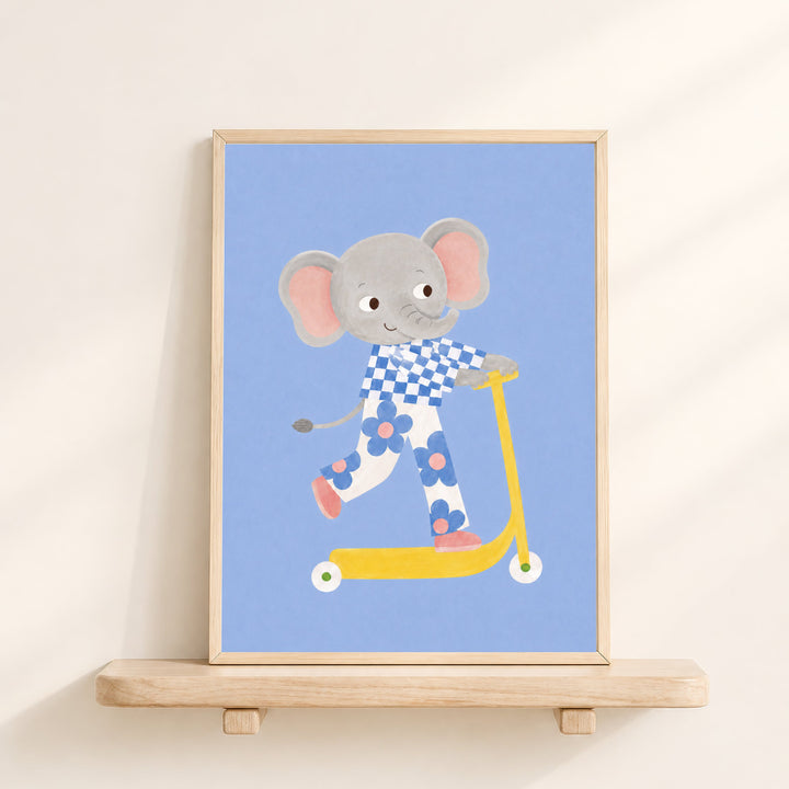 Pebble the Elephant on a Scooter Print