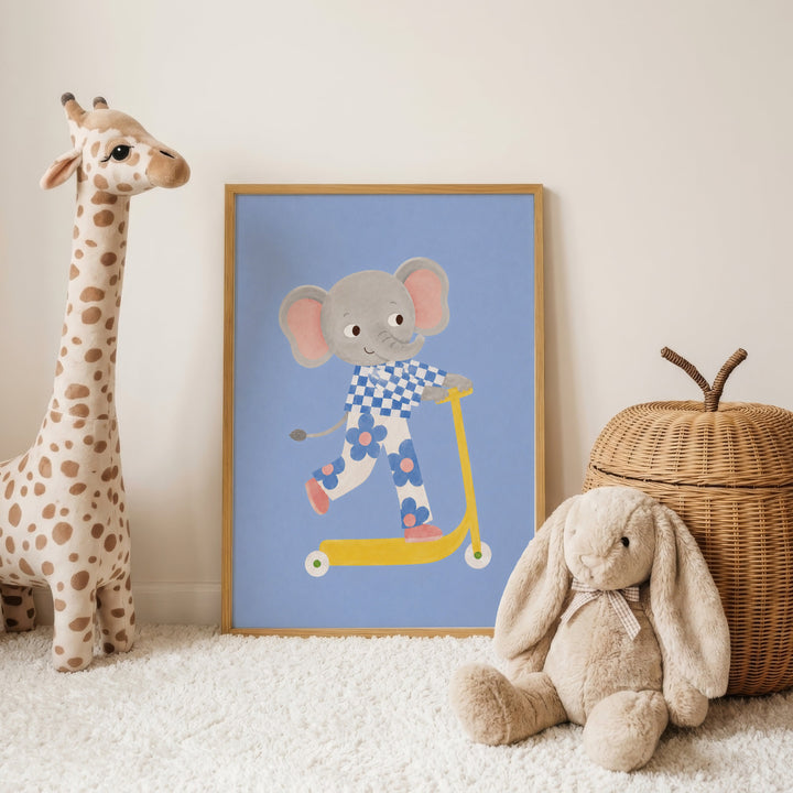 Pebble the Elephant on a Scooter Print