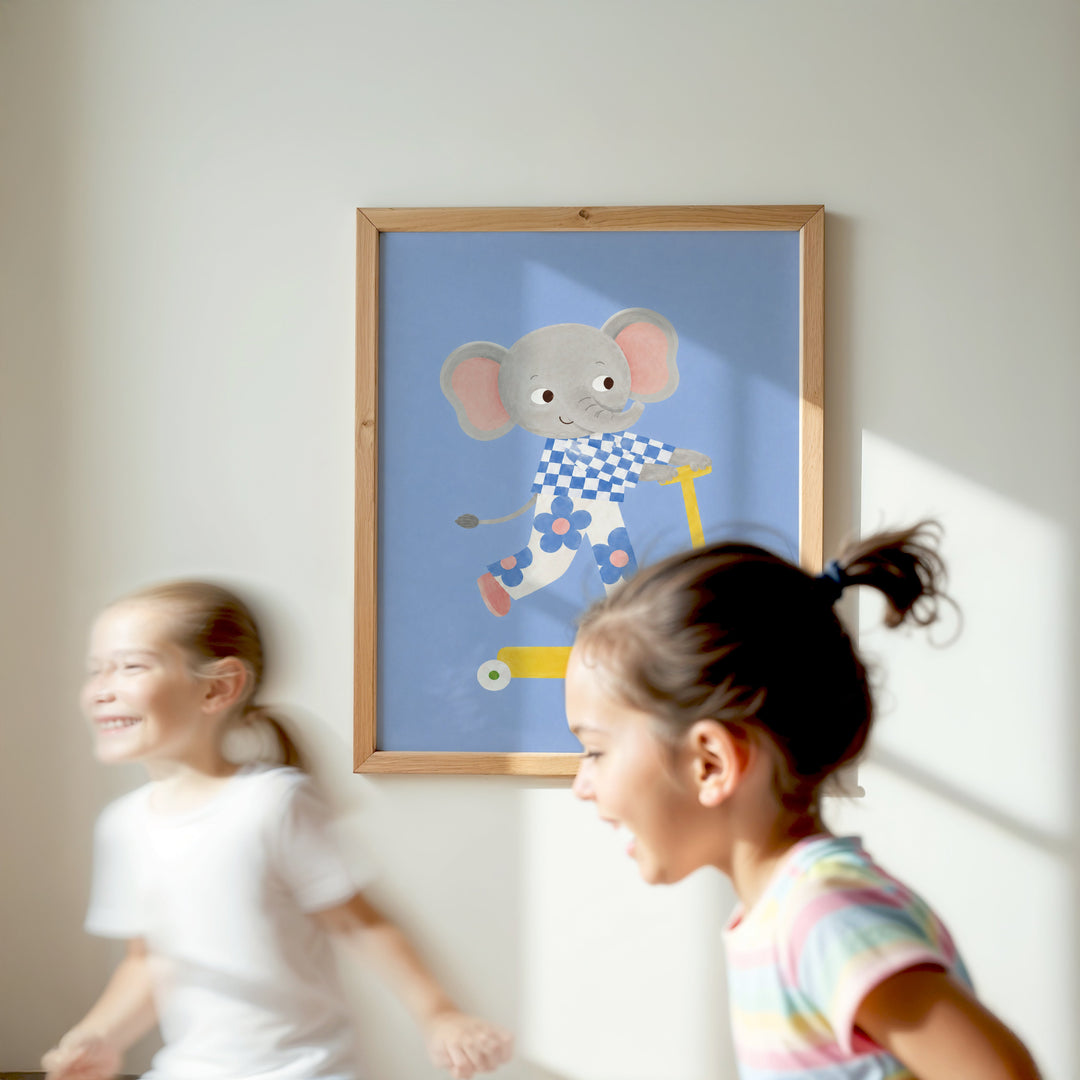 Pebble the Elephant on a Scooter Print