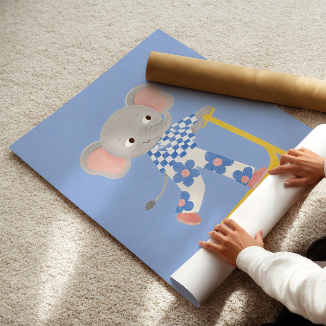 Pebble the Elephant on a Scooter Print