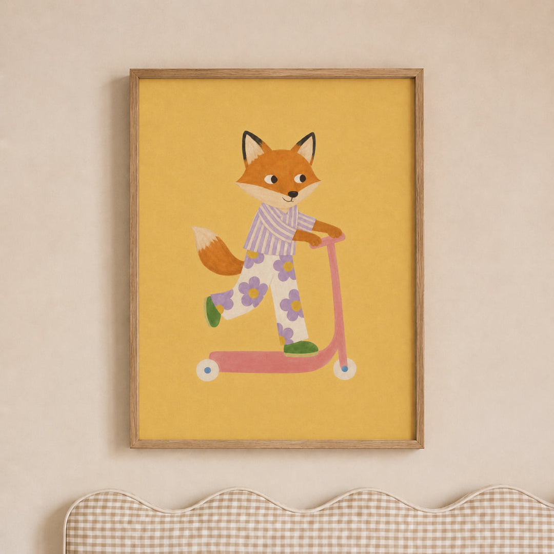 Foxglove the Fox on a Scooter Print