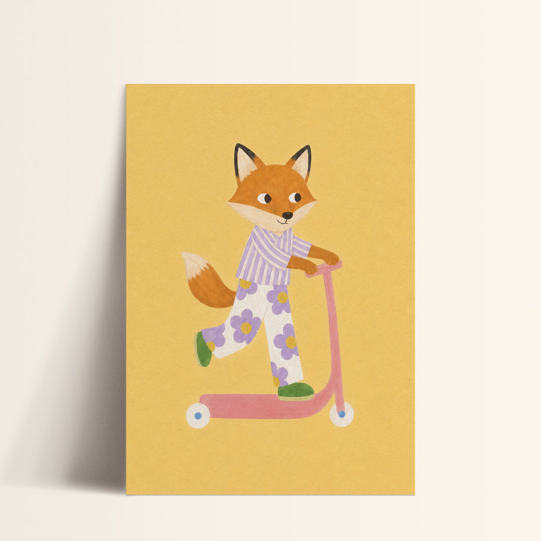 Foxglove the Fox on a Scooter Print