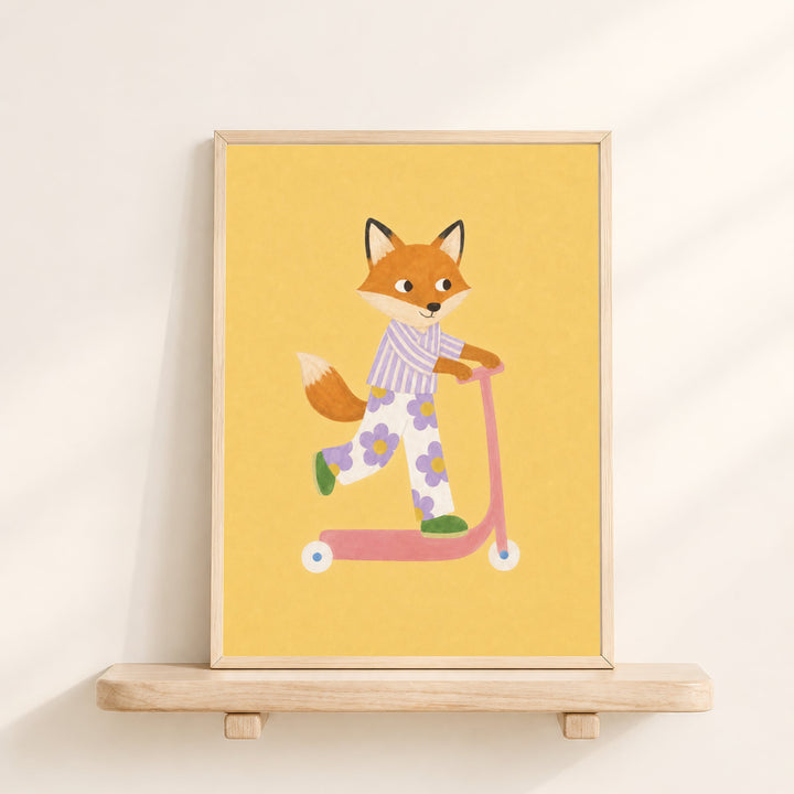Foxglove the Fox on a Scooter Print