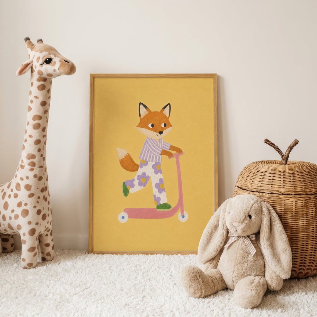 Foxglove the Fox on a Scooter Print