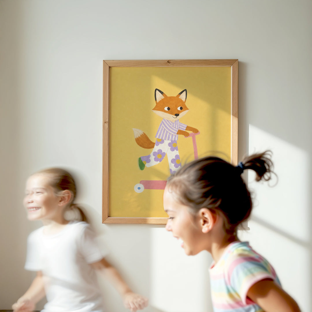 Foxglove the Fox on a Scooter Print