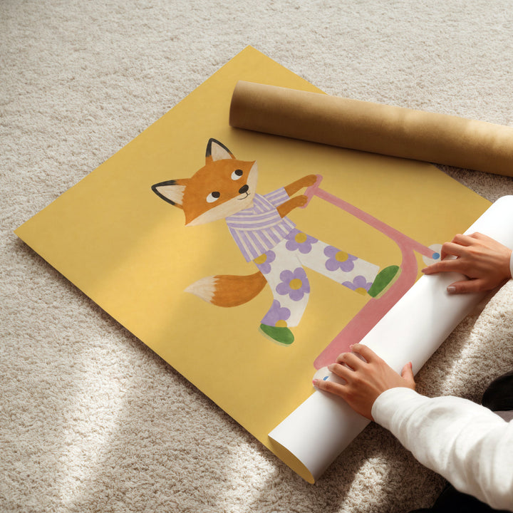 Foxglove the Fox on a Scooter Print