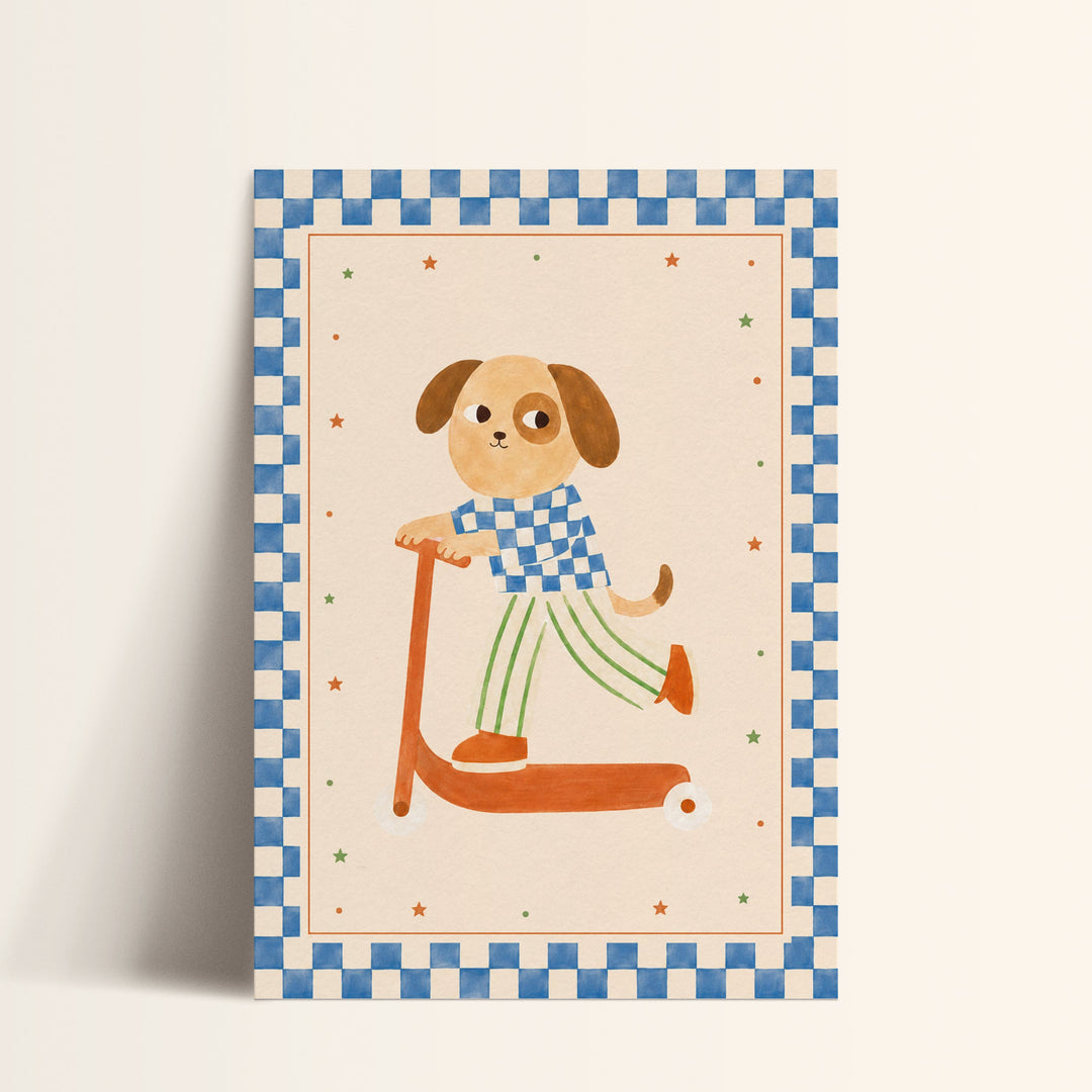 Scout the Dog on a Scooter Print