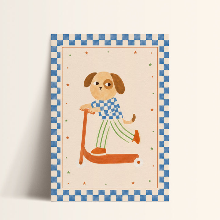 Scout the Dog on a Scooter Print