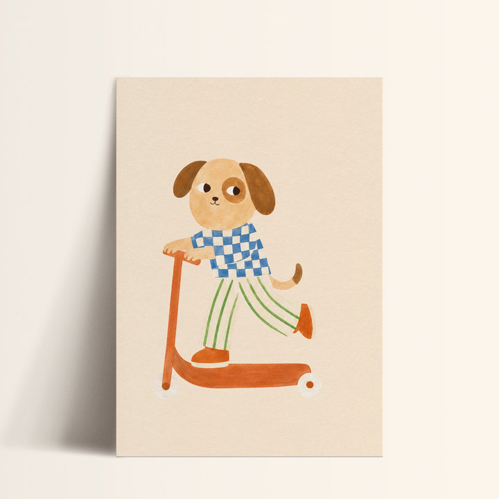 Waffle the Dog on a Scooter Print