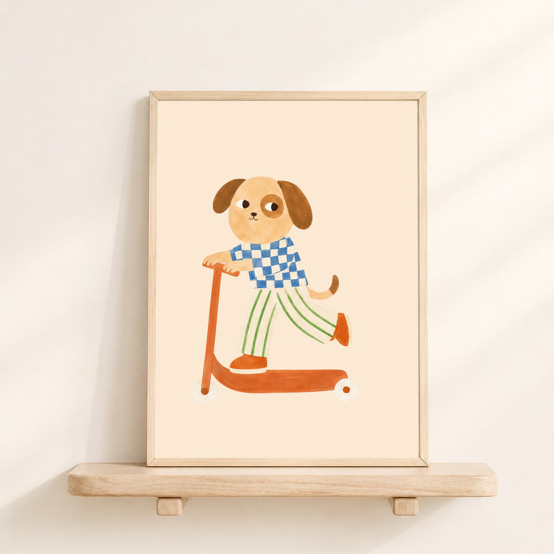 Waffle the Dog on a Scooter Print