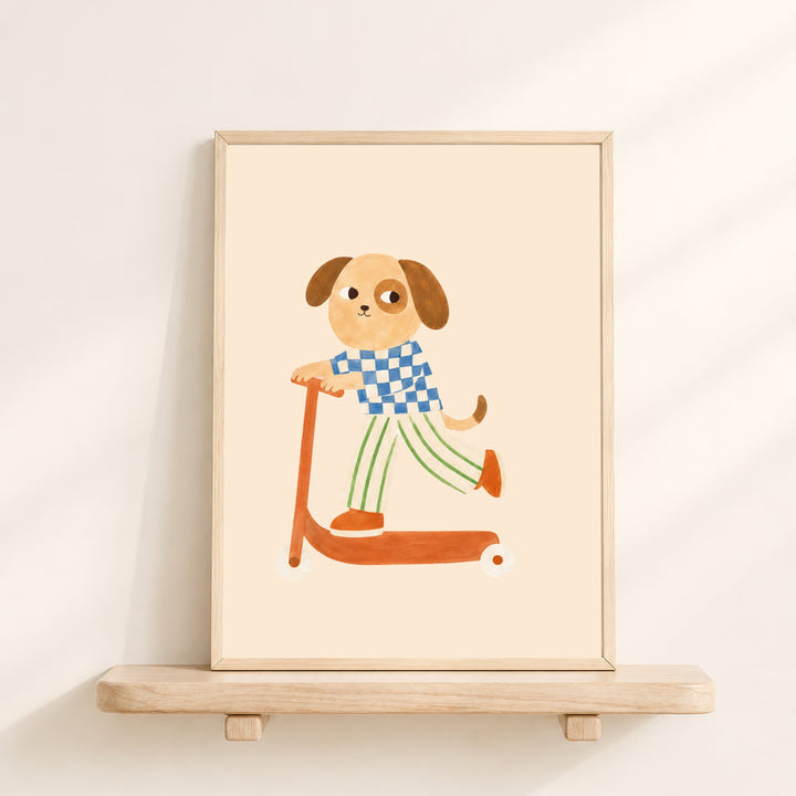 Waffle the Dog on a Scooter Print
