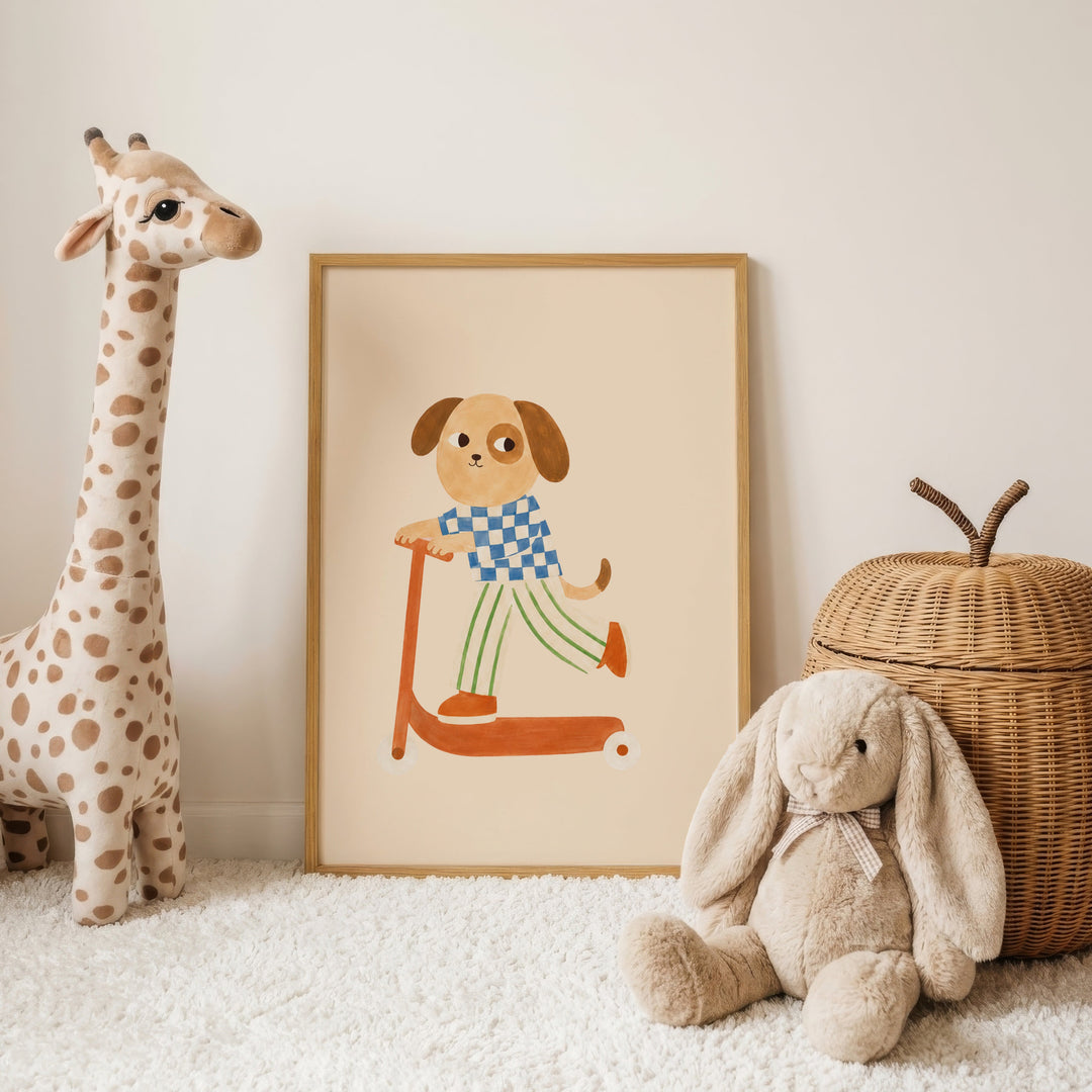 Waffle the Dog on a Scooter Print