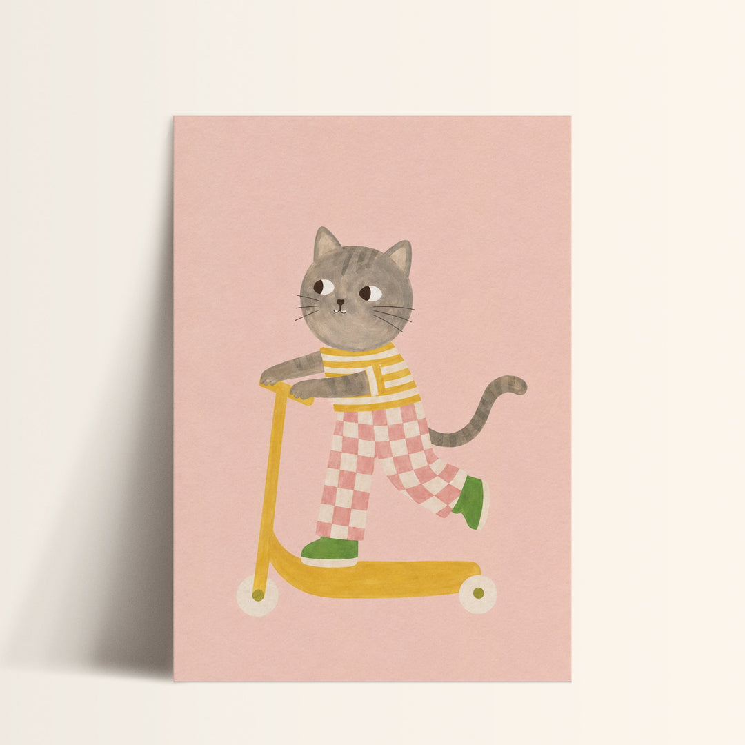 Mittens the Cat on a Scooter Print