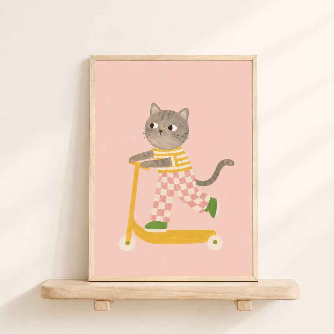 Mittens the Cat on a Scooter Print