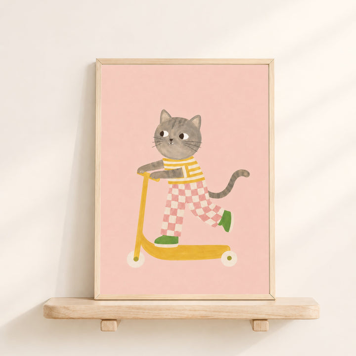 Mittens the Cat on a Scooter Print