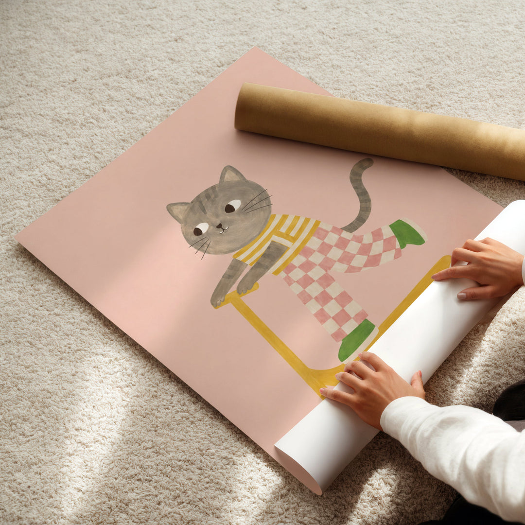 Mittens the Cat on a Scooter Print