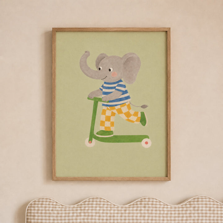 Olive the Elephant on a Scooter Print