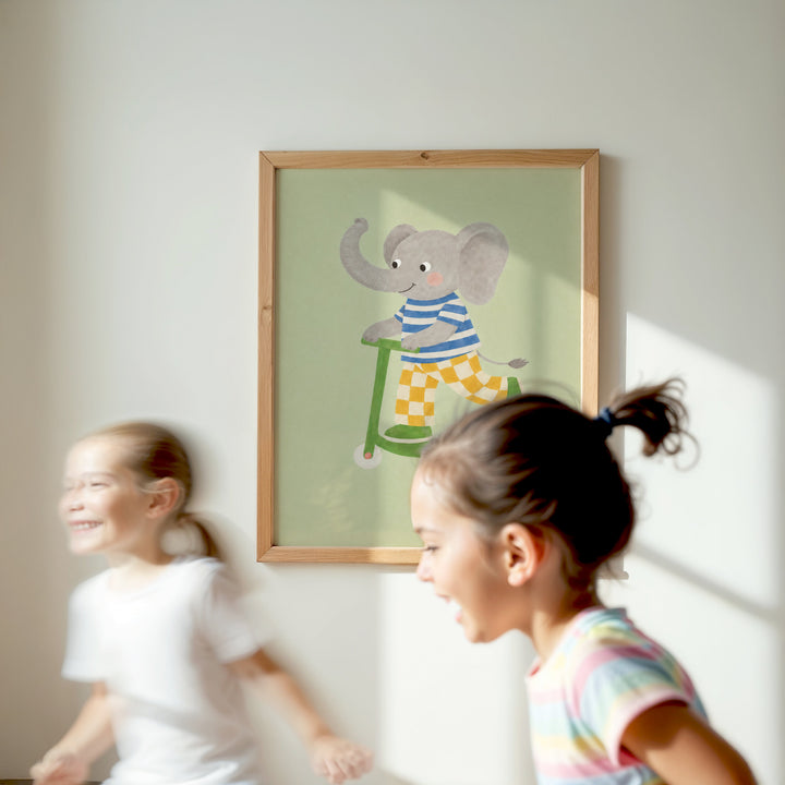 Olive the Elephant on a Scooter Print