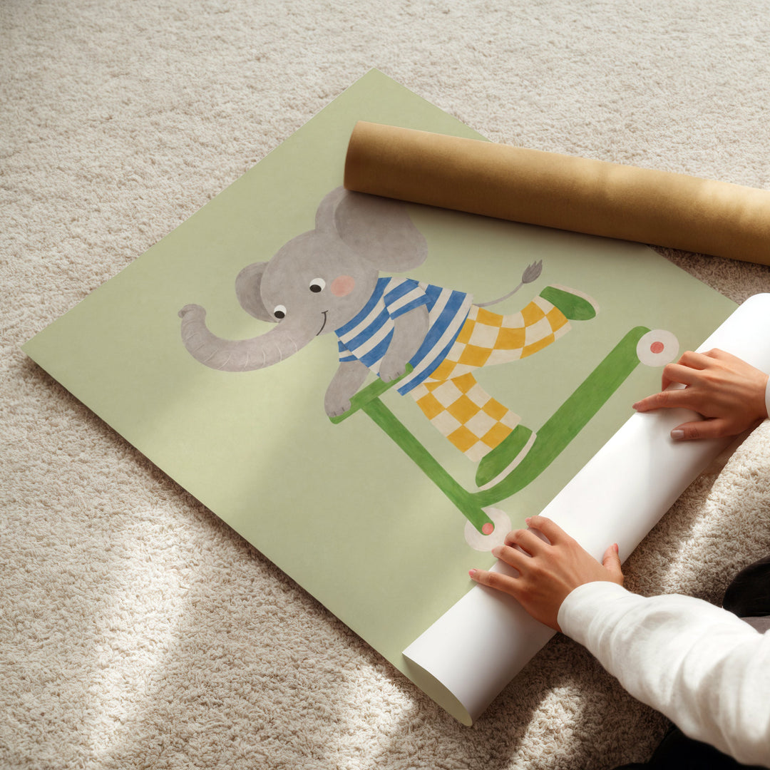 Olive the Elephant on a Scooter Print