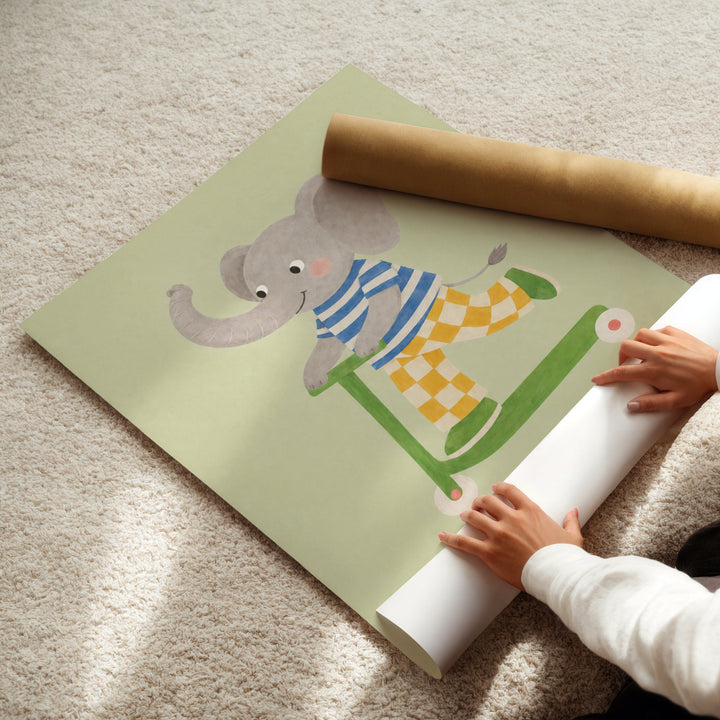 Olive the Elephant on a Scooter Print