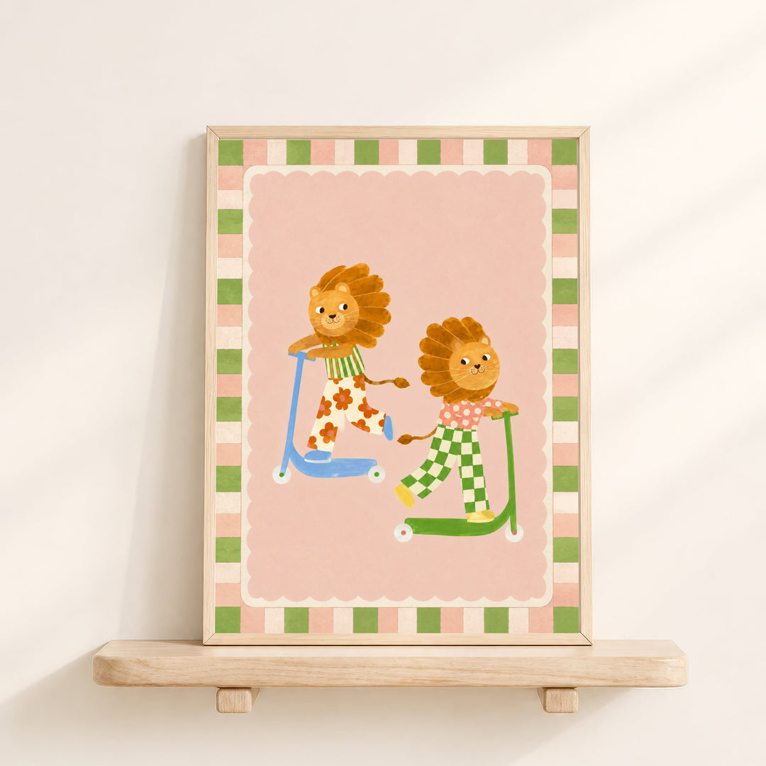 Pip & Pop the Scooter Lions Print