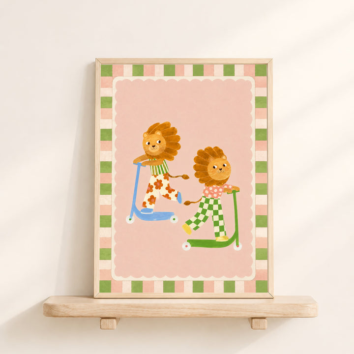 Pip & Pop the Scooter Lions Print